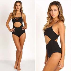 L*Space Black Cutout Madie One Piece Swimsuit NWT Strappy Resort 6 Quiet Luxury